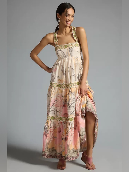 Anthropologie Dresses & Skirts - Anthropology Square Neck Floral Tiered Maxi Dress S